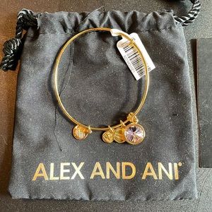 NWT Alex and Ani June Birthstone bracelet, gold/ amethyst